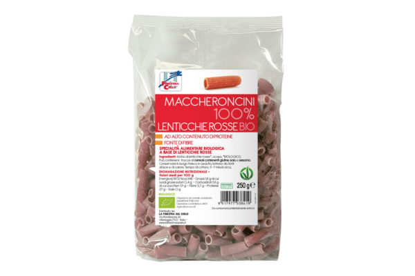 Paste bio Maccheroncini din linte roşie 100% 250 gr