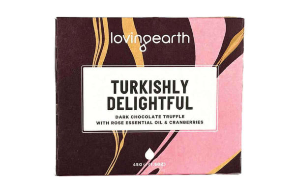 Ciocolată vegană bio Turkishly Delightful cu merișor și trandafir Lovingearth 45 gr