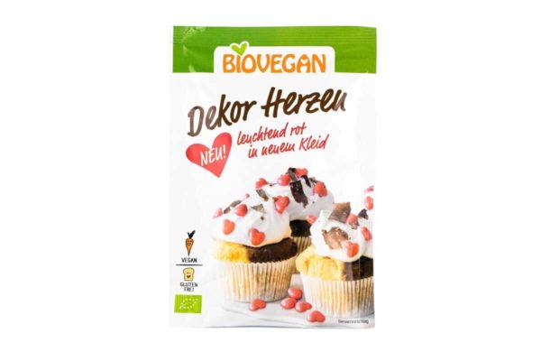 Decorațiuni bio vegane inimioare roșii fără gluten Biovegan 35 gr