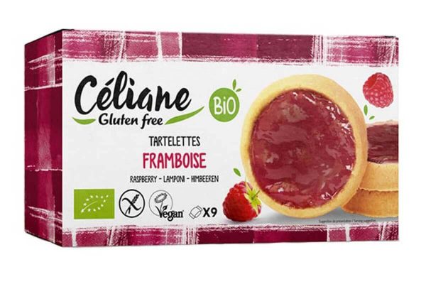 Mini tarte bio cu gem de zmeură fără gluten Céliane 6 x 21,6 gr