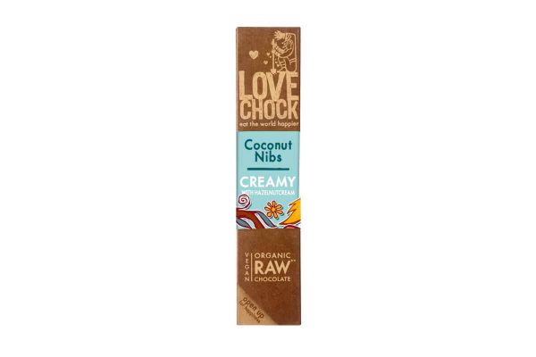 Ciocolată raw bio vegană cu fulgi de cocos și cremă de alune fără gluten Love Chock 40 gr