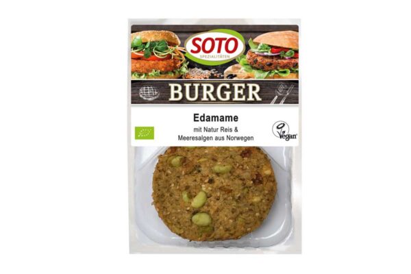 Burger bio vegan cu edamame, orez integral și alge marine Soto 150 gr