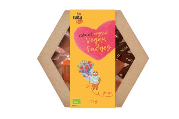 Cutie cadou cu caramele vegane bio asortate Super Fudgio 195 gr